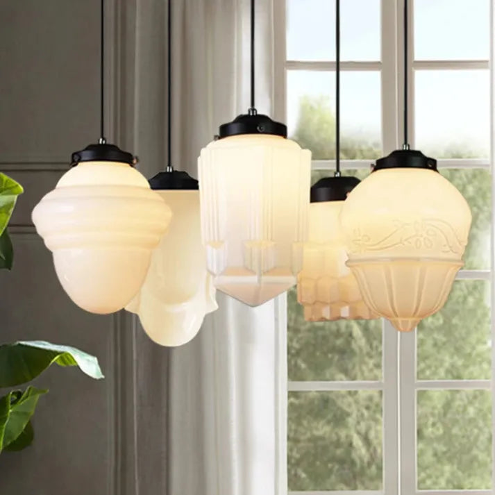 LumoCraft - Vintage witte matglazen geometrische kruik hanglamp