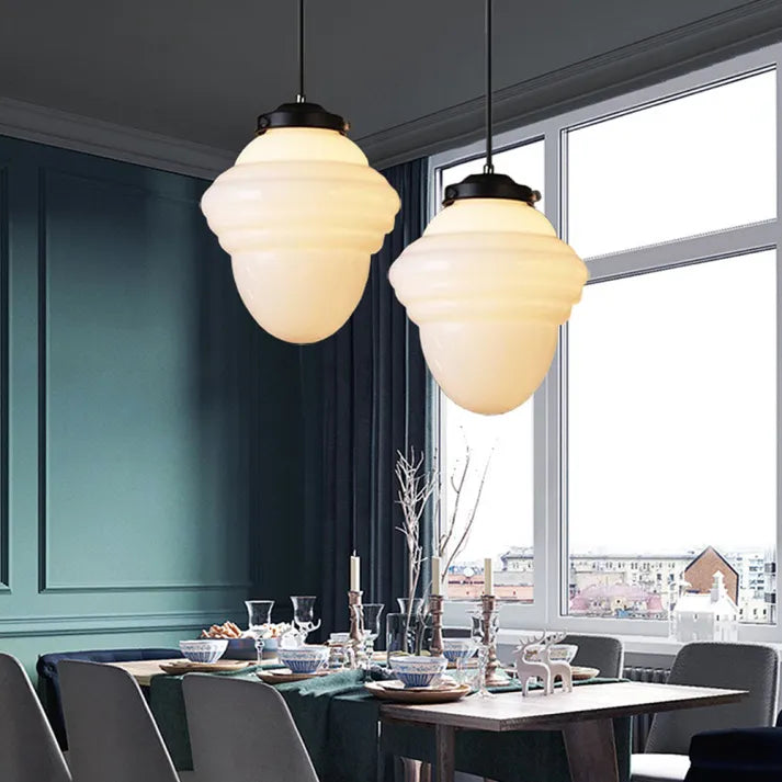 LumoCraft - Vintage witte matglazen geometrische kruik hanglamp
