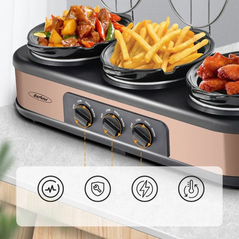 TripleCook - Drievoudige Slow Cooker met Verwijderbare Potten