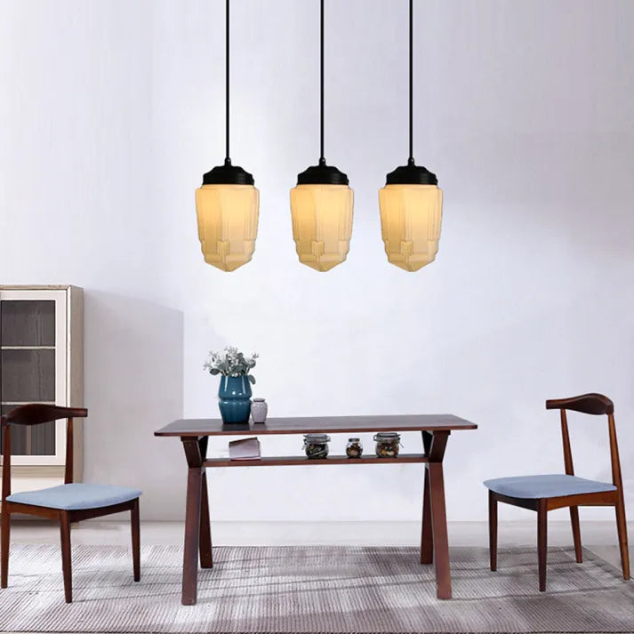 LumoCraft - Vintage witte matglazen geometrische kruik hanglamp