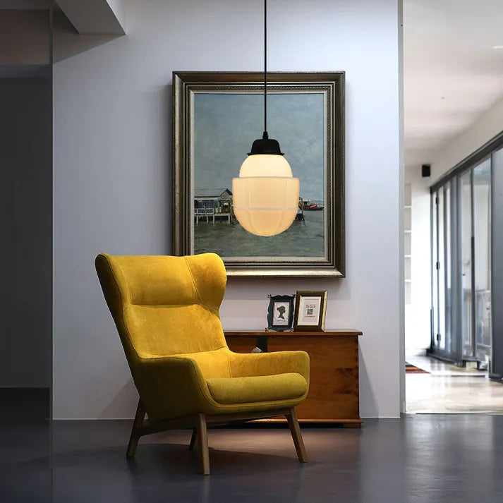 LumoCraft - Vintage witte matglazen geometrische kruik hanglamp