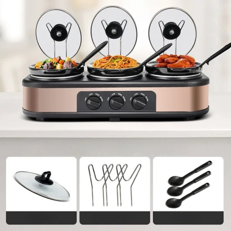TripleCook - Drievoudige Slow Cooker met Verwijderbare Potten