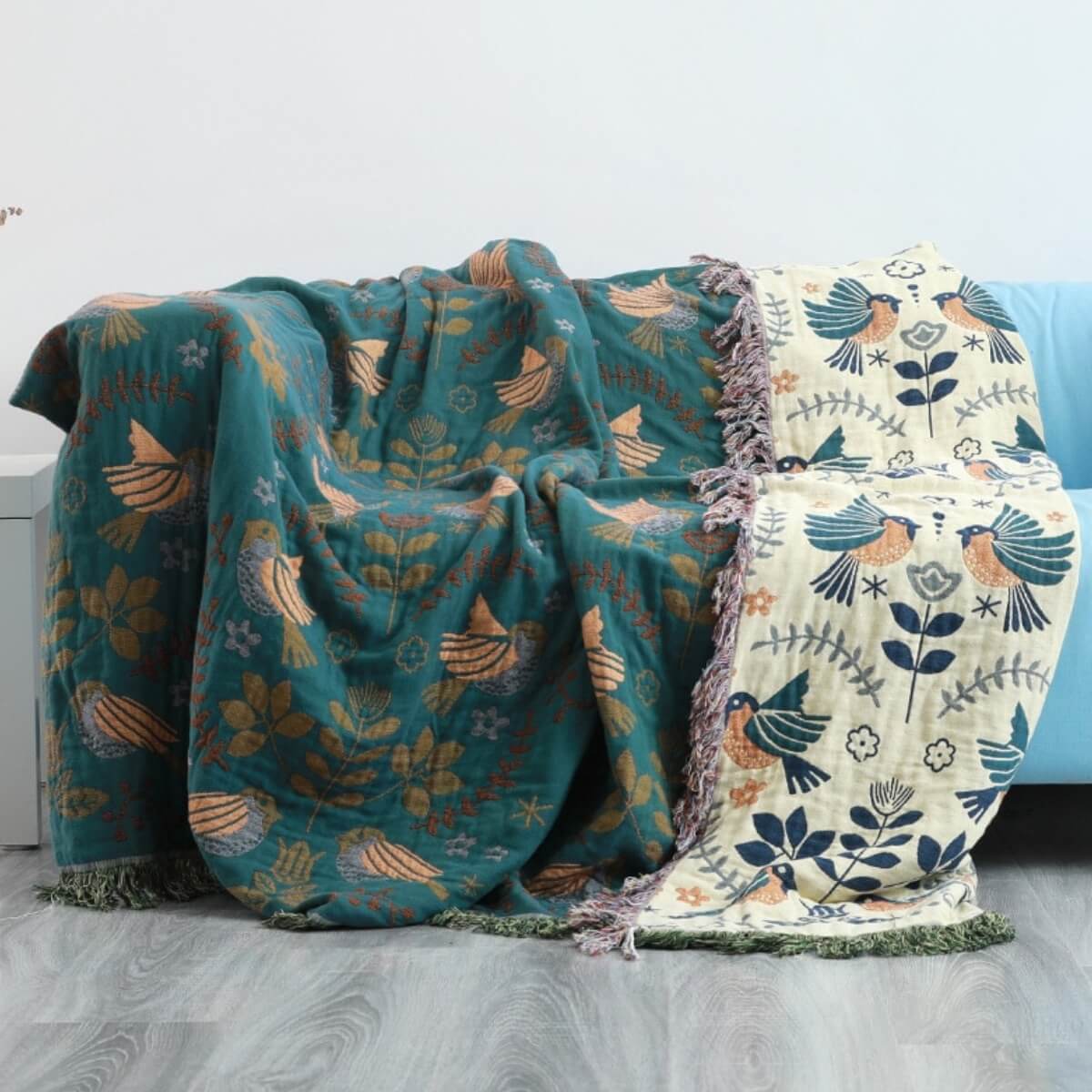 CozyNest - Scandinavische vogel deken, omkeerbaar design