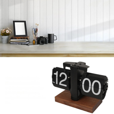 ClockCraft - Vintage flip klok walnoot hout