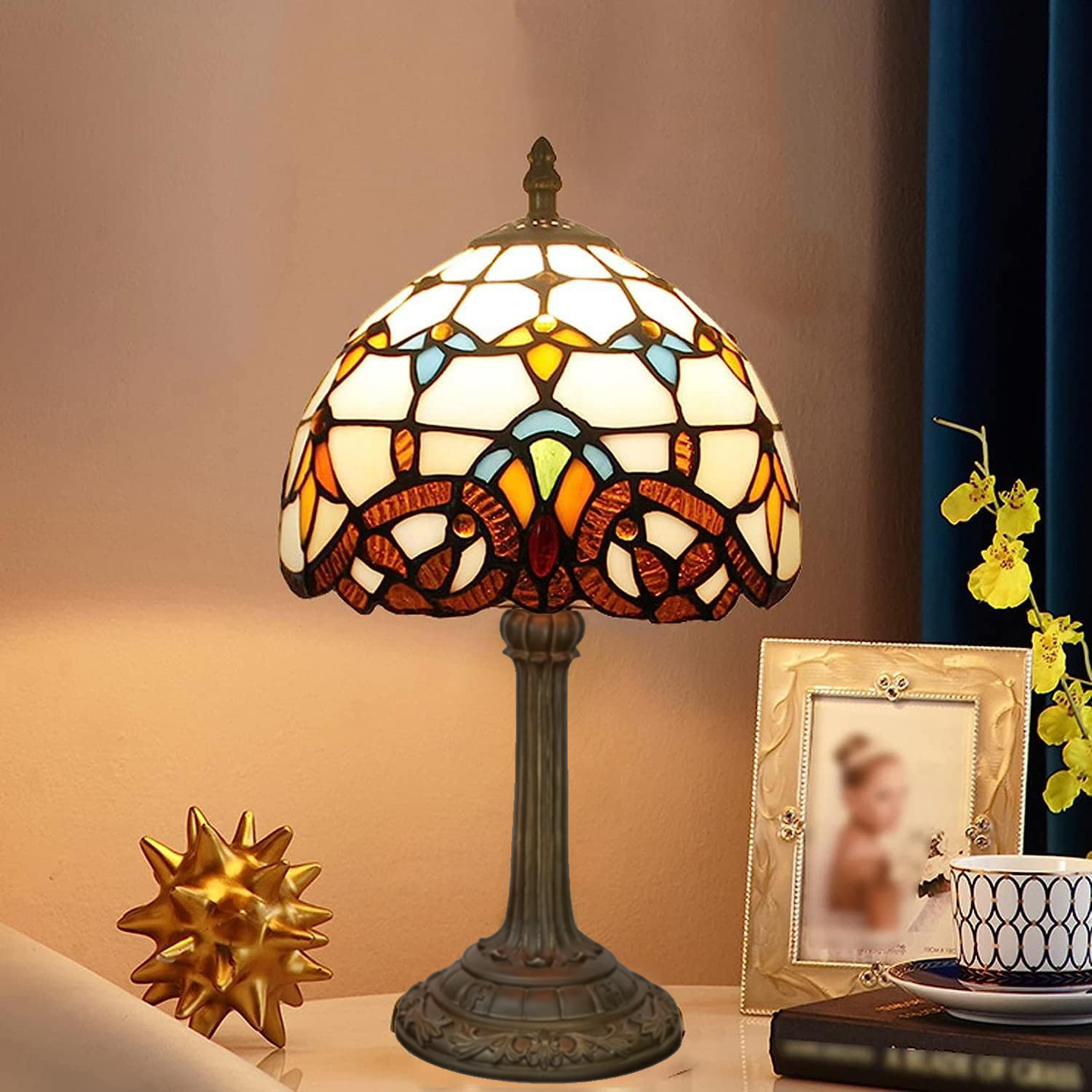 StainedGlow - Klassieke Tiffany tafellamp met glas-in-lood