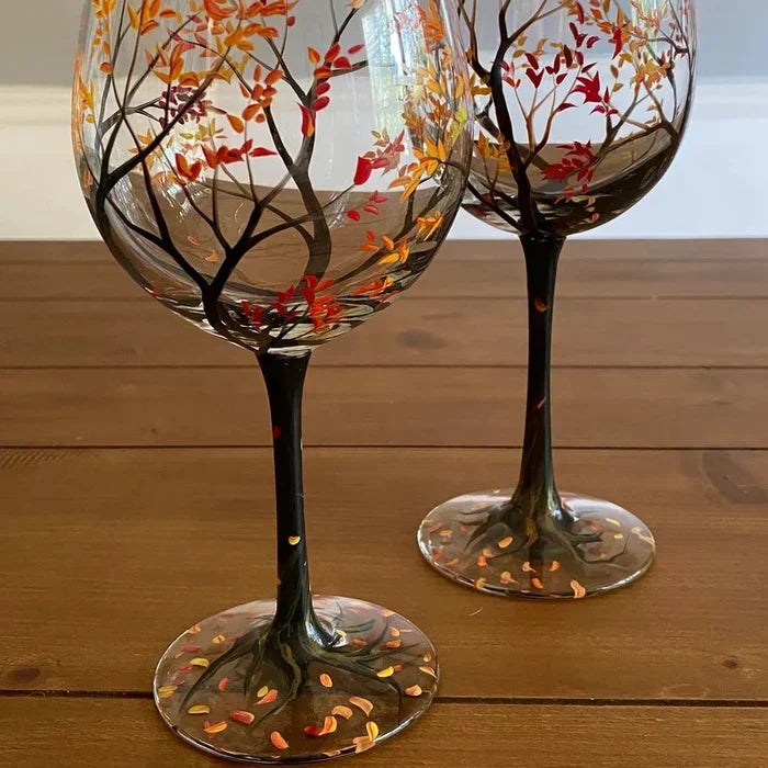 SeasonsCraft - Four Seasons Tree Wijnglazen - Handgeschilderde Kunst