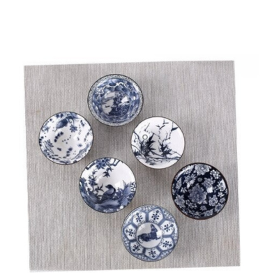Heritaste - Elegante 6-delige Vintage Blauw en Witte Theekopjes Set