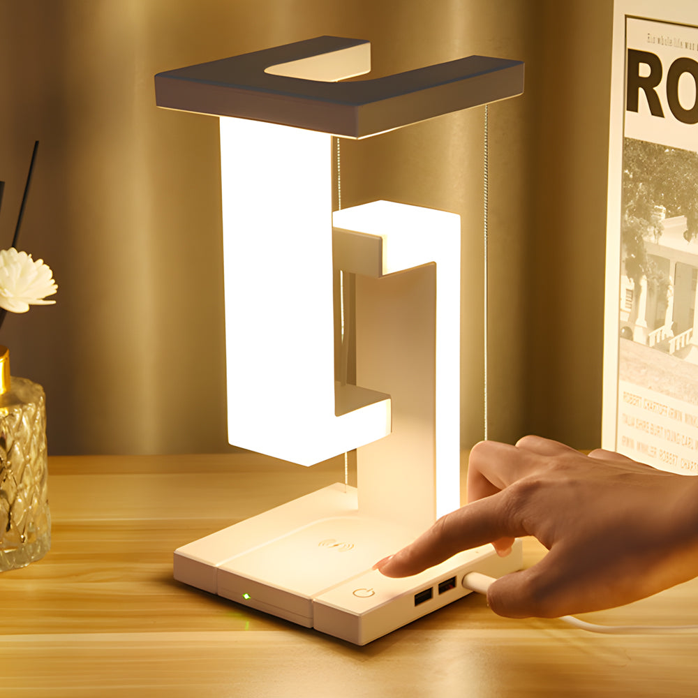 GlideLite - Futuristische zwevende LED tafellamp met draadloze oplader