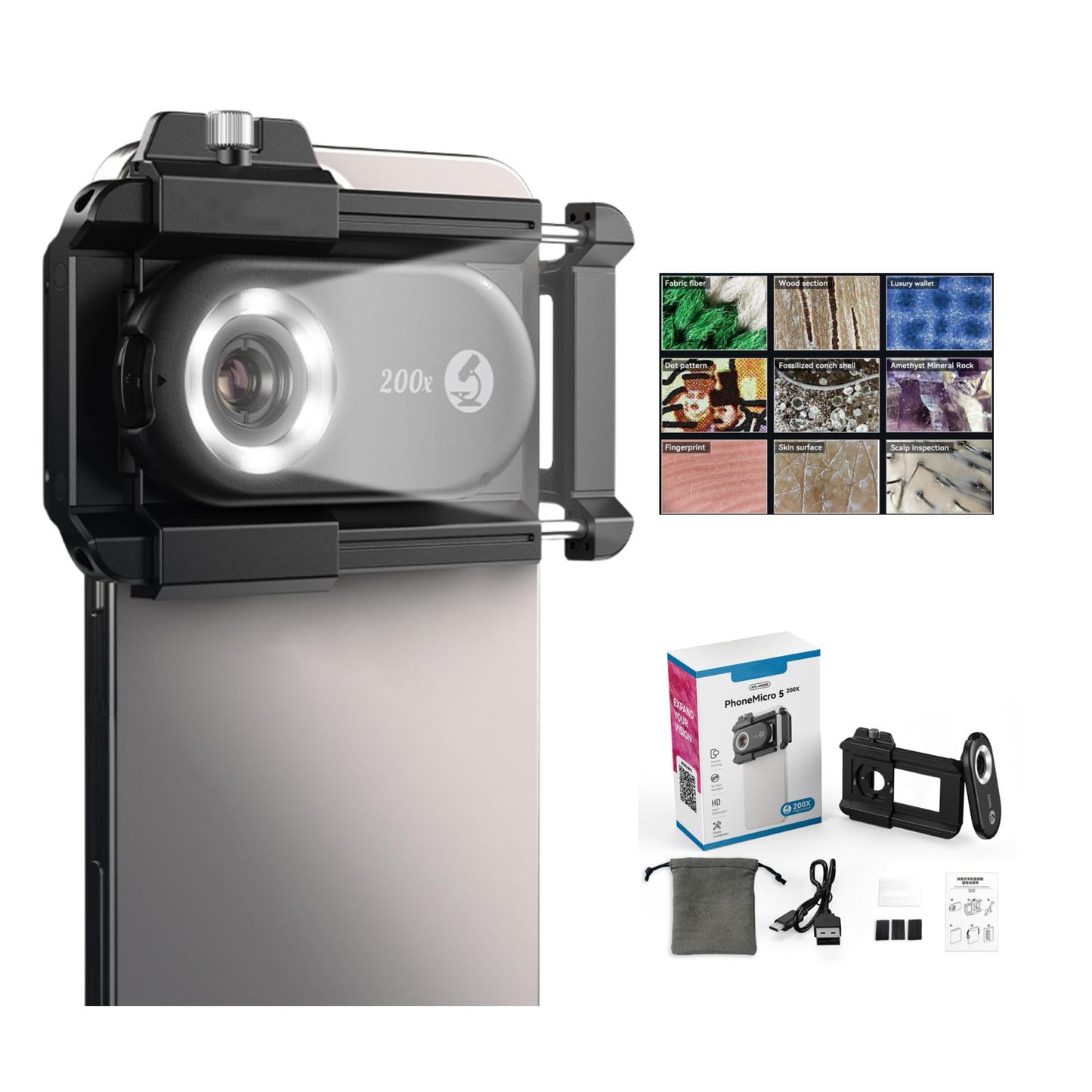 LumeLens - iPhone Zoomlens, 12 LED-modi, CPL-lens, Heldere en Stabiele Beelden (Zwart)