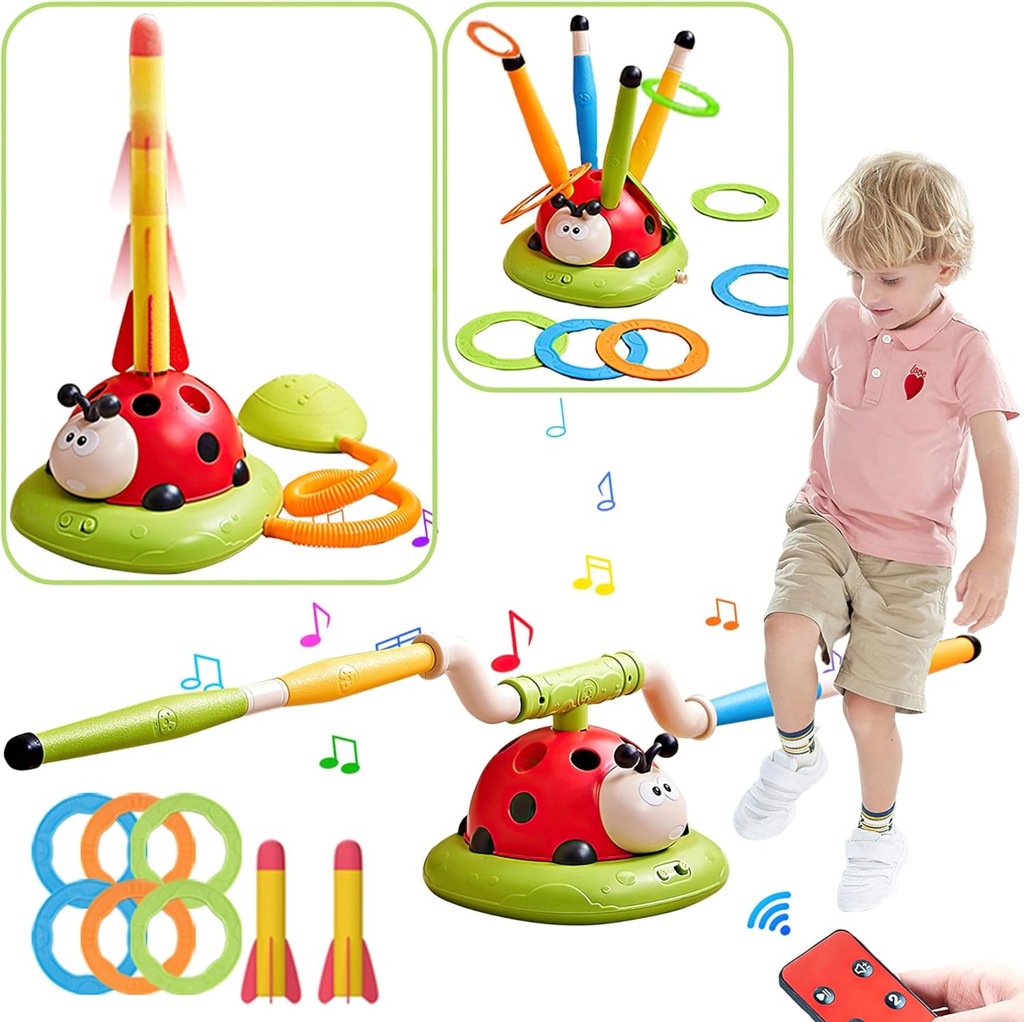 BrightMinds | 3-in-1 Ring Toss Spel Speelgoed en Raketlanceerder voor Kinderen - Buitenspeelgoed 4 jaar
