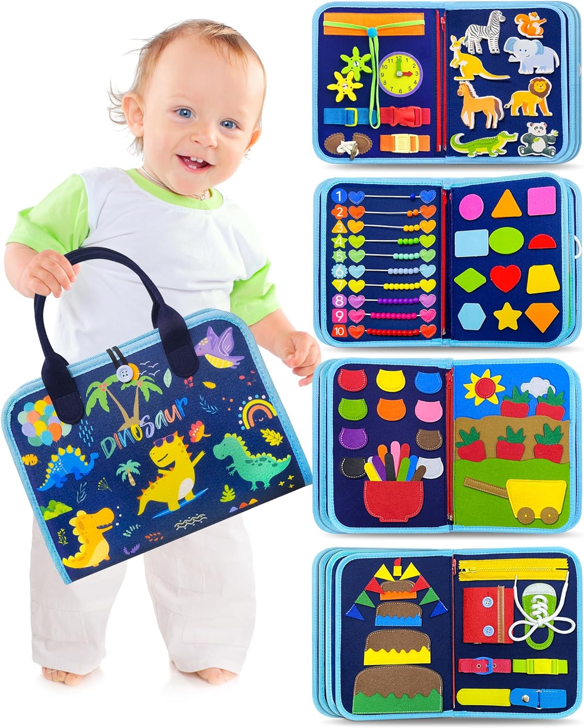 InnovKid | Blauw Druk bord Speelgoed Tas - Montessori Speelgoed 6 Maanden