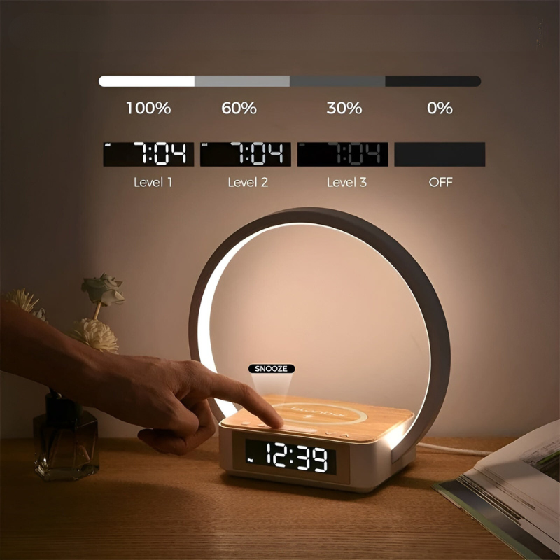 ChargeGlow - Moderne tafellamp met alarm en draadloze oplaadmogelijkheden
