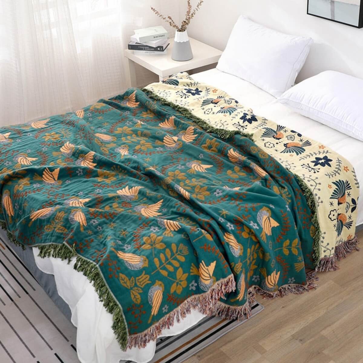 CozyNest - Scandinavische vogel deken, omkeerbaar design