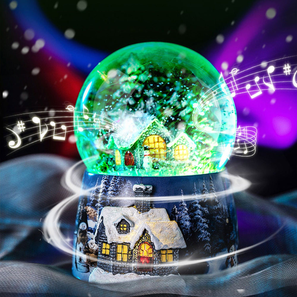 MerryGlow - Mooie kristallen kerstbal met sneeuwpop, huis en boom
