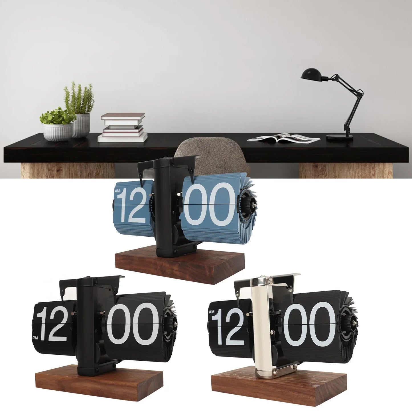 ClockCraft - Vintage flip klok walnoot hout