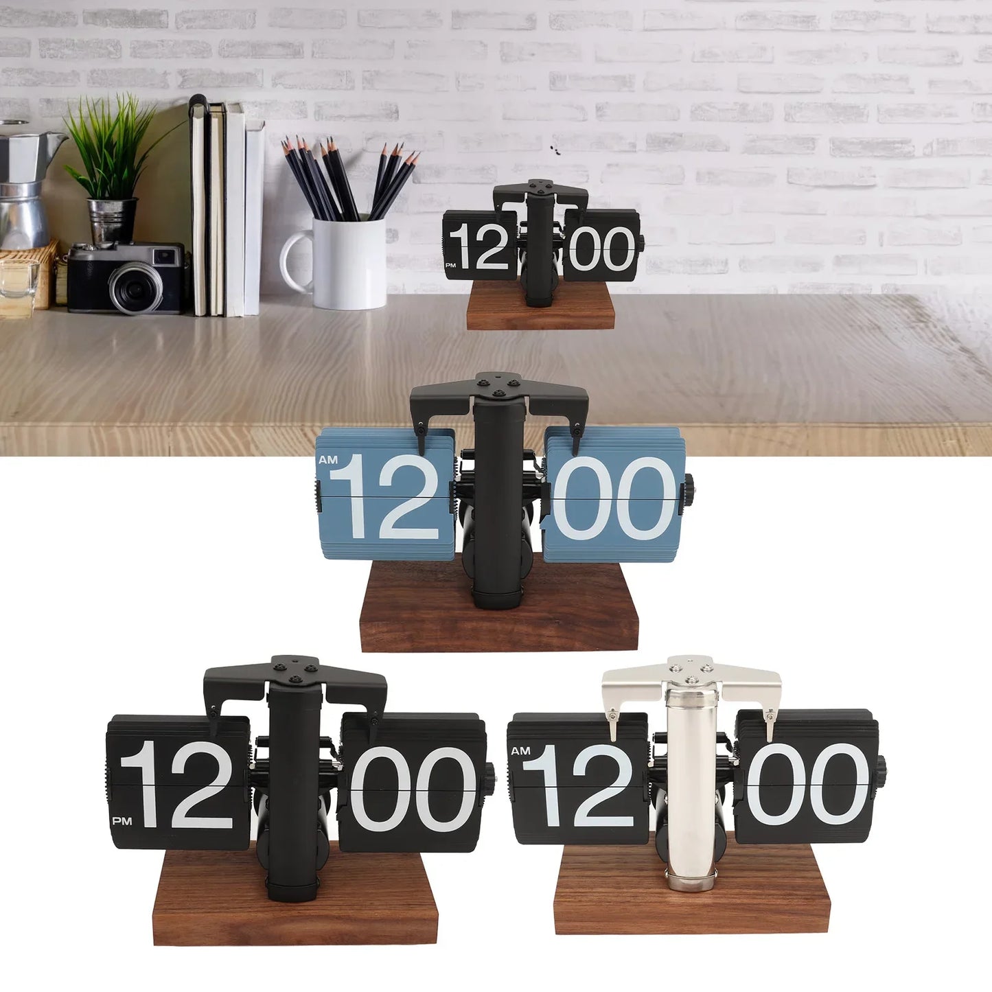 ClockCraft - Vintage flip klok walnoot hout