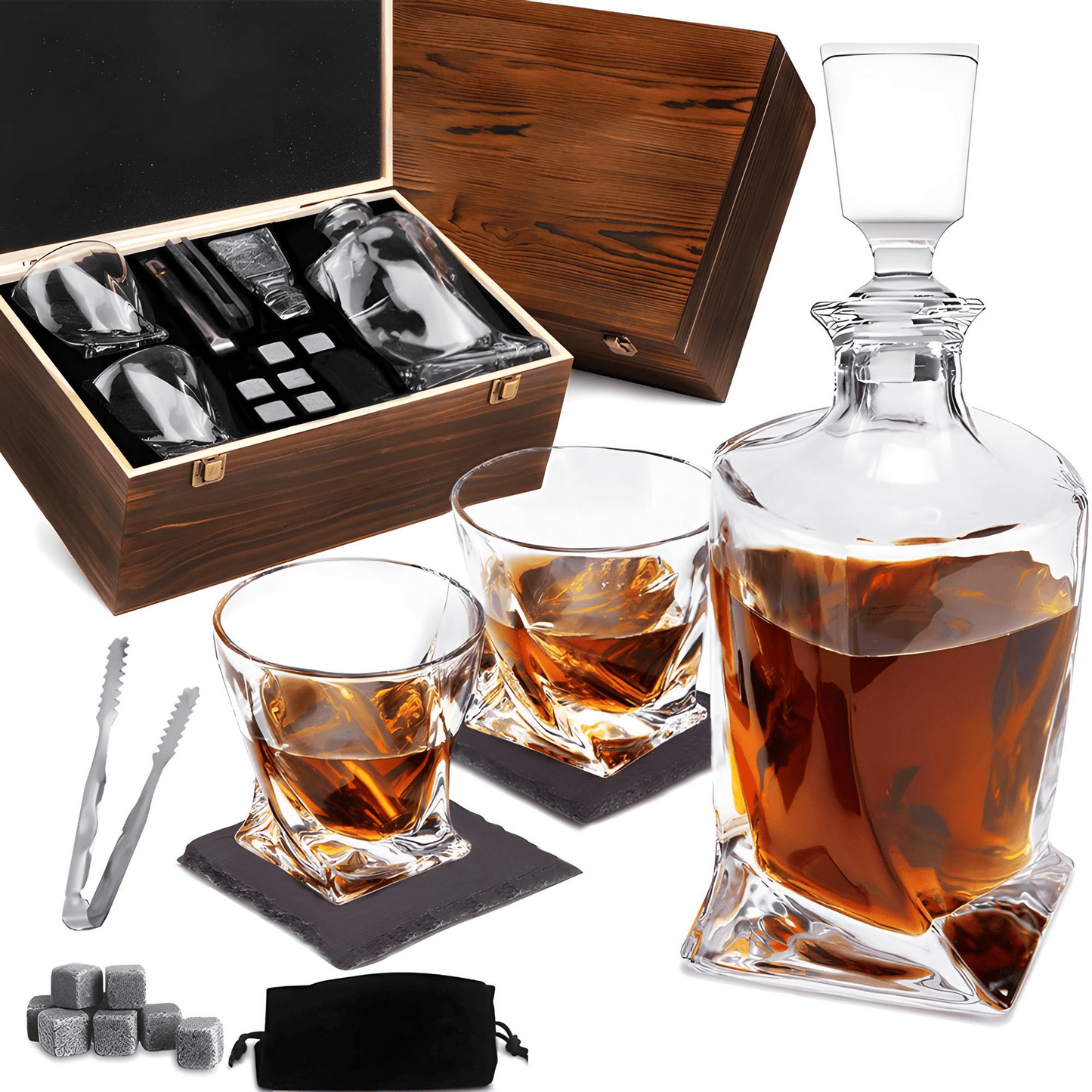 LuxePour - Whiskey Set met Glazen & Stenen