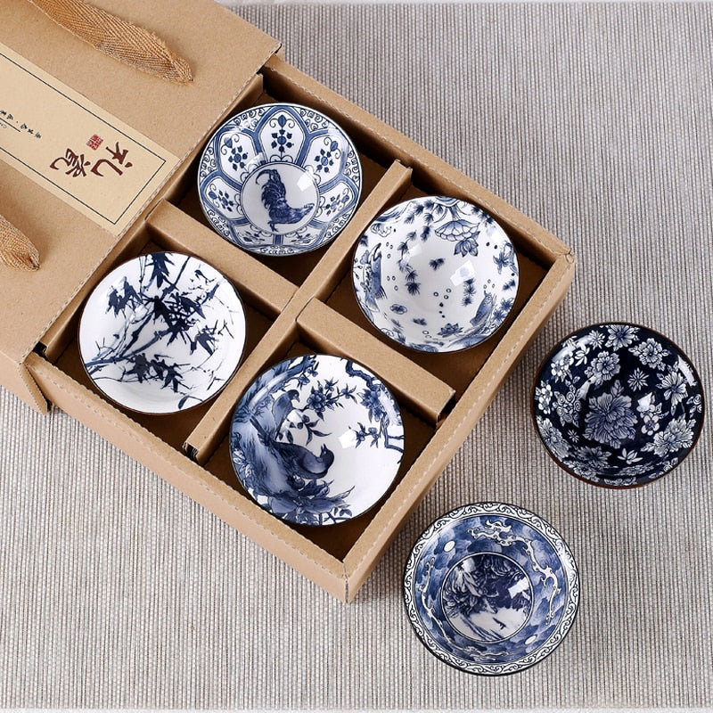 Heritaste - Elegante 6-delige Vintage Blauw en Witte Theekopjes Set