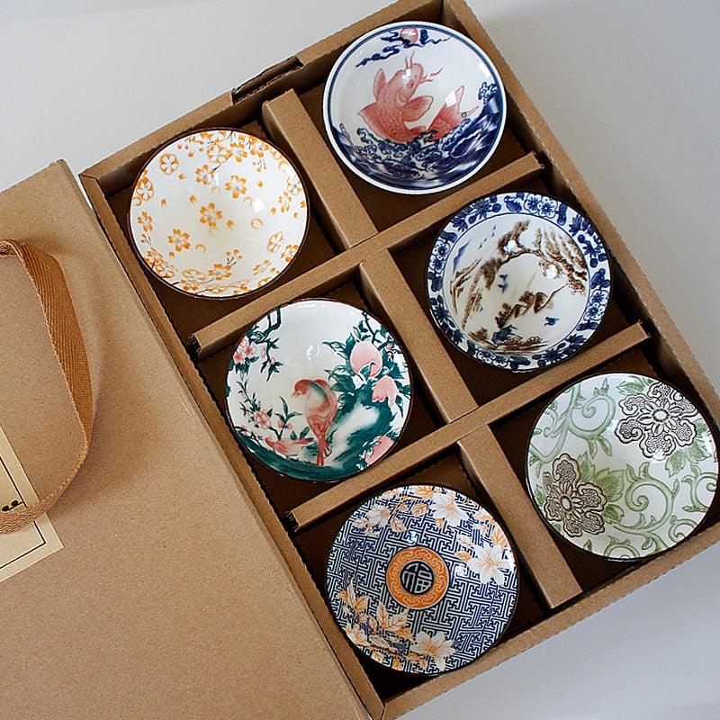 Heritaste - Elegante 6-delige Vintage Blauw en Witte Theekopjes Set