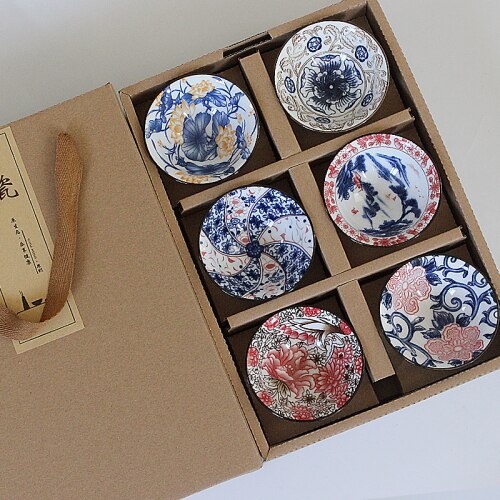 Heritaste - Elegante 6-delige Vintage Blauw en Witte Theekopjes Set