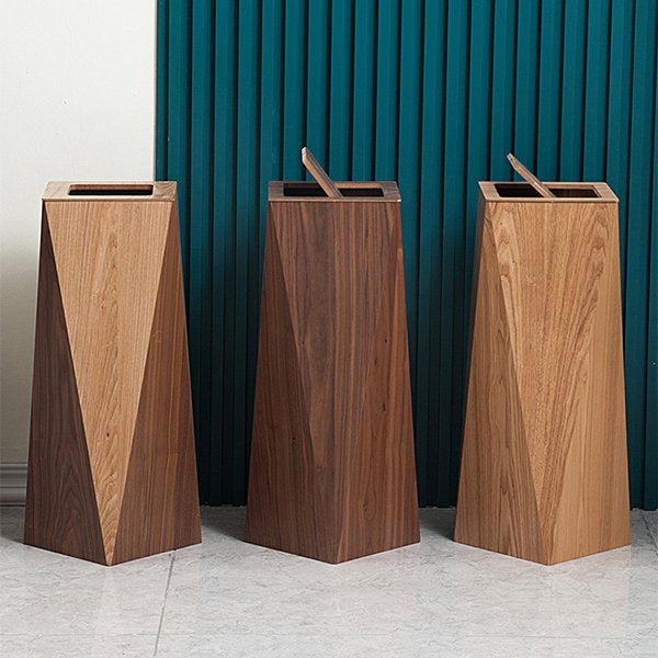 EleganceCan - Diamantvormige houten prullenbak met deksel