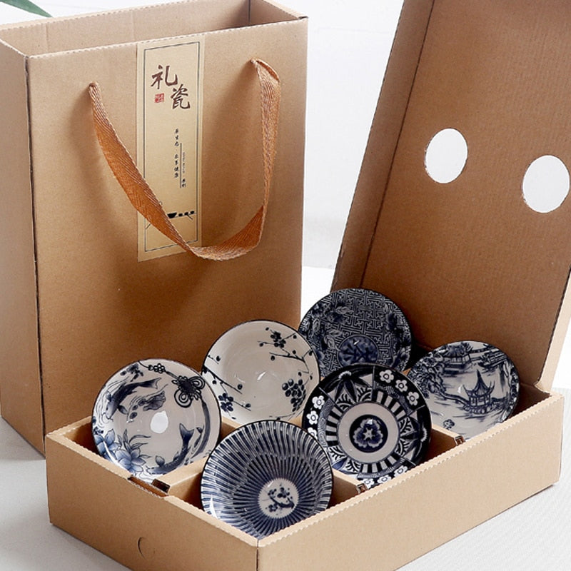 Heritaste - Elegante 6-delige Vintage Blauw en Witte Theekopjes Set