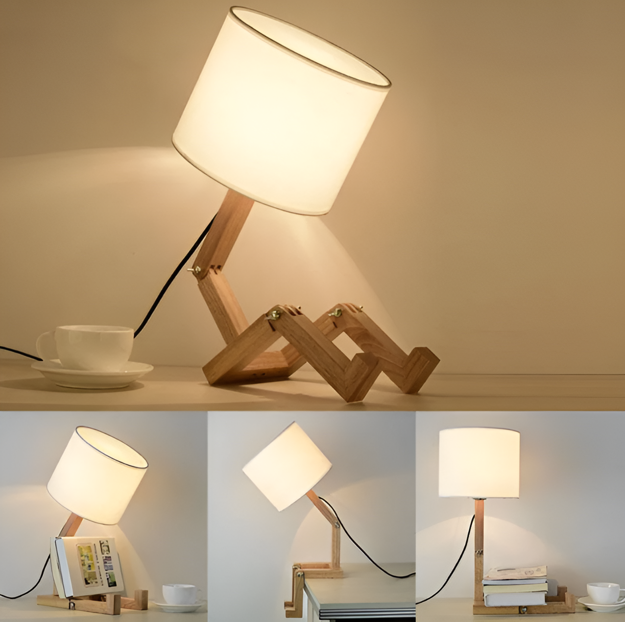 RoboLume - Flexibele houten robot bureaulamp