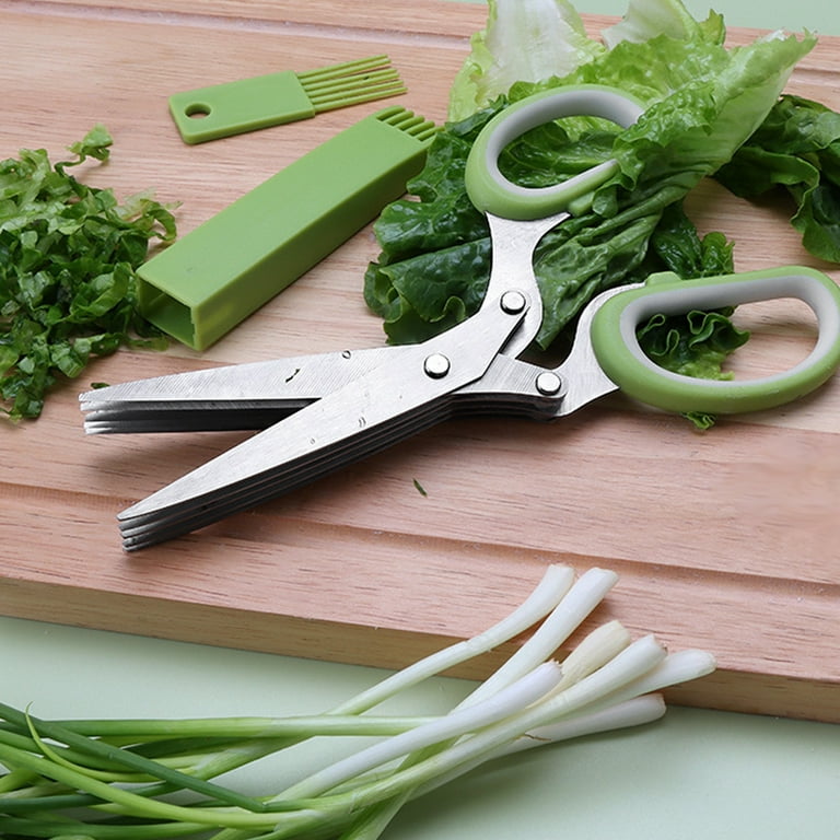 KitchenEdge - Roestvrijstalen keukengereedschap met vijf bladen, meerlagige kruidensnijder en keukenschaar