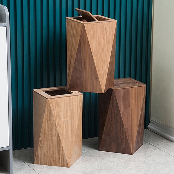 EleganceCan - Diamantvormige houten prullenbak met deksel
