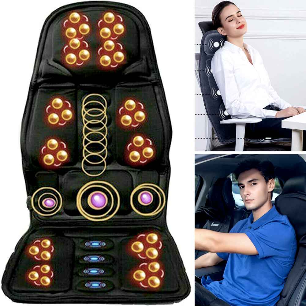 RelaxMax - Massagestoelkussen met 8 standen en verwarmd nekkussen voor in de auto en thuis