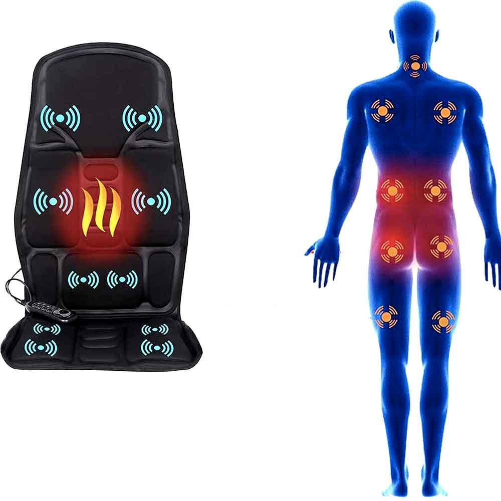 RelaxMax - Massagestoelkussen met 8 standen en verwarmd nekkussen voor in de auto en thuis