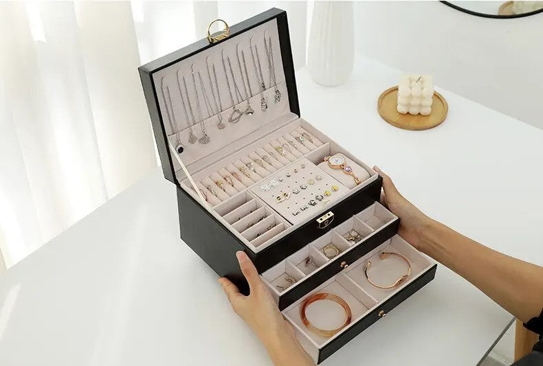 Jewellea - Mehrschichtige Leder-Schmuckschatulle