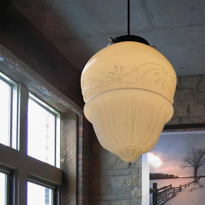 LumoCraft - Vintage witte matglazen geometrische kruik hanglamp