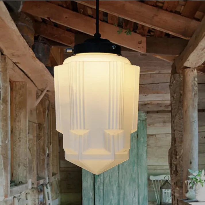 LumoCraft - Vintage witte matglazen geometrische kruik hanglamp