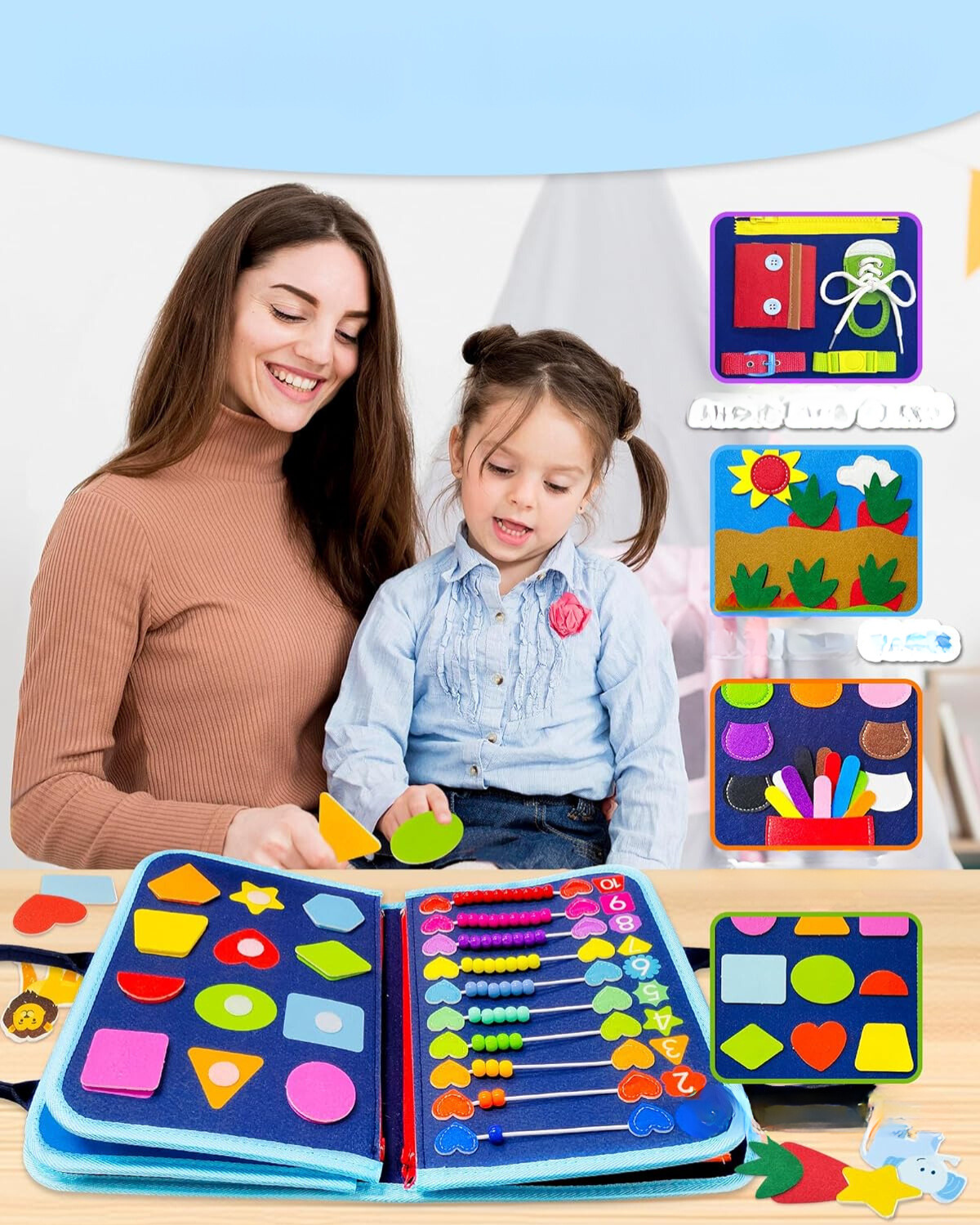 InnovKid | Blauw Druk bord Speelgoed Tas - Montessori Speelgoed 6 Maanden