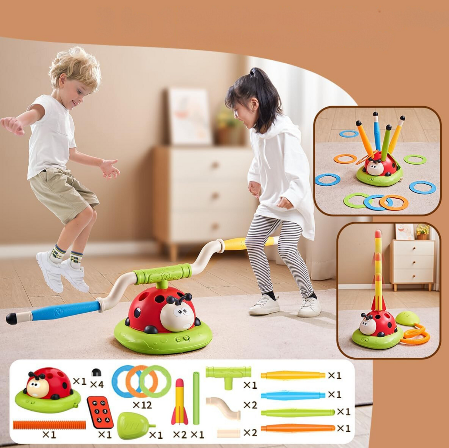 BrightMinds | 3-in-1 Ring Toss Spel Speelgoed en Raketlanceerder voor Kinderen - Buitenspeelgoed 4 jaar