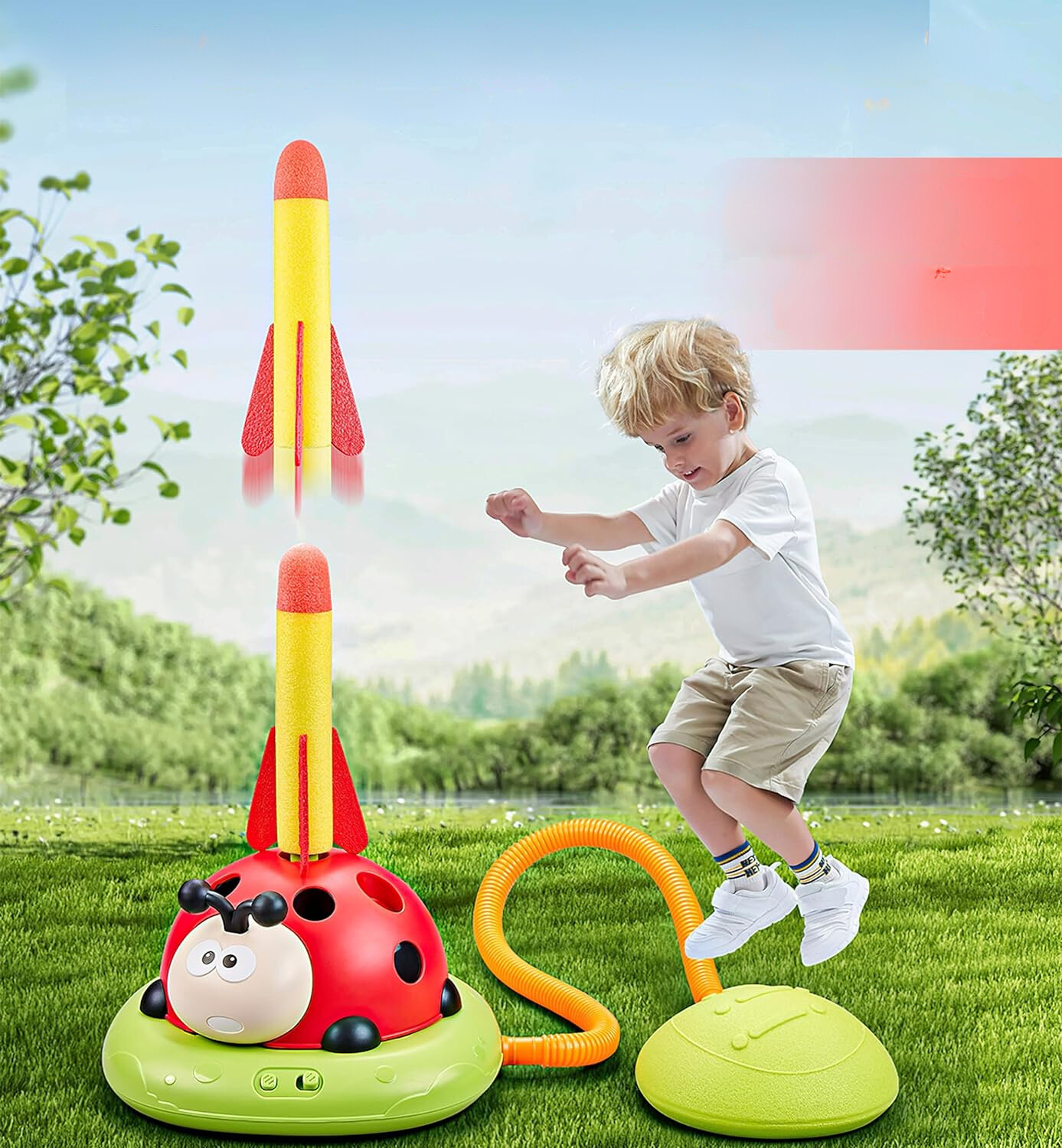 BrightMinds | 3-in-1 Ring Toss Spel Speelgoed en Raketlanceerder voor Kinderen - Buitenspeelgoed 4 jaar