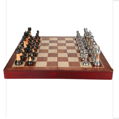 EliteCheckmate - Luxe metalen schaakspel met een groot hardhouten bord
