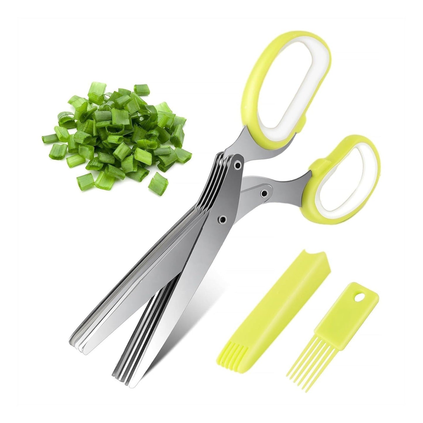 KitchenEdge - Roestvrijstalen keukengereedschap met vijf bladen, meerlagige kruidensnijder en keukenschaar