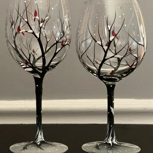 SeasonsCraft - Four Seasons Tree Wijnglazen - Handgeschilderde Kunst