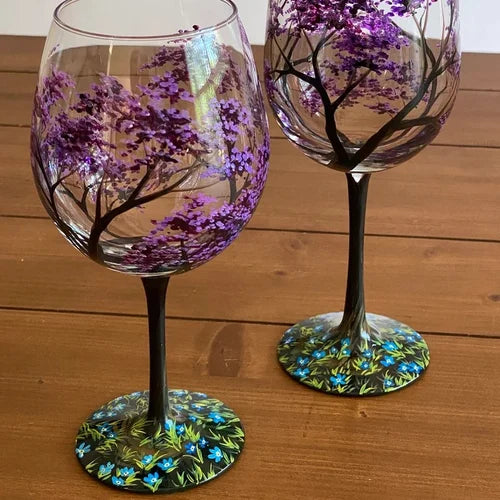 SeasonsCraft - Four Seasons Tree Wijnglazen - Handgeschilderde Kunst