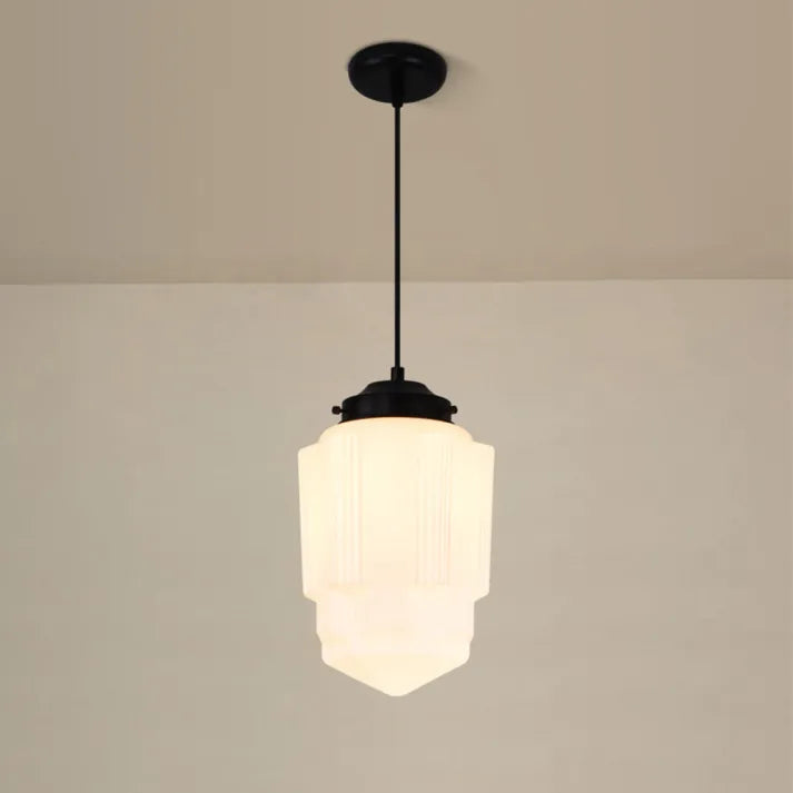 LumoCraft - Vintage witte matglazen geometrische kruik hanglamp
