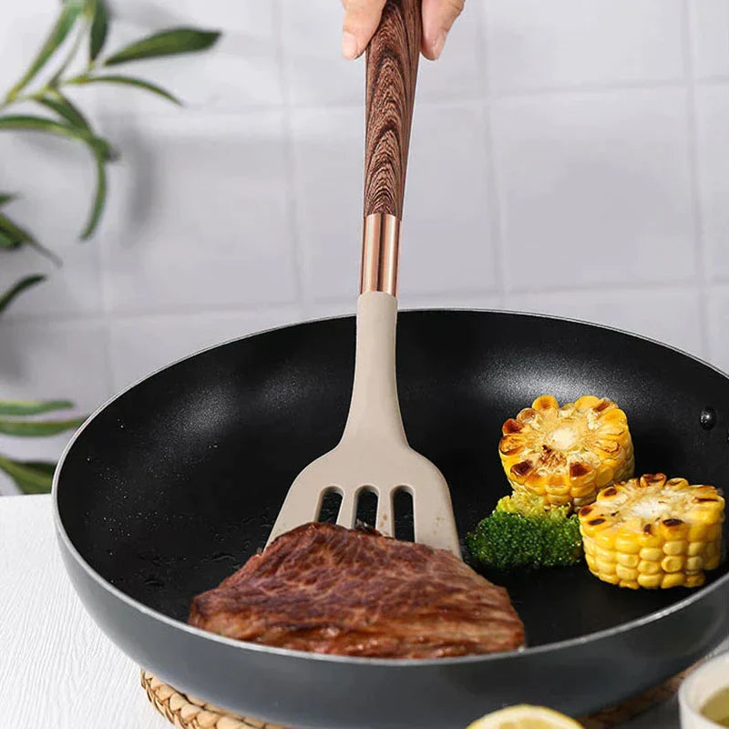 Silikraft - Kookset met Hittebestendige Silikon en Houten Grepen