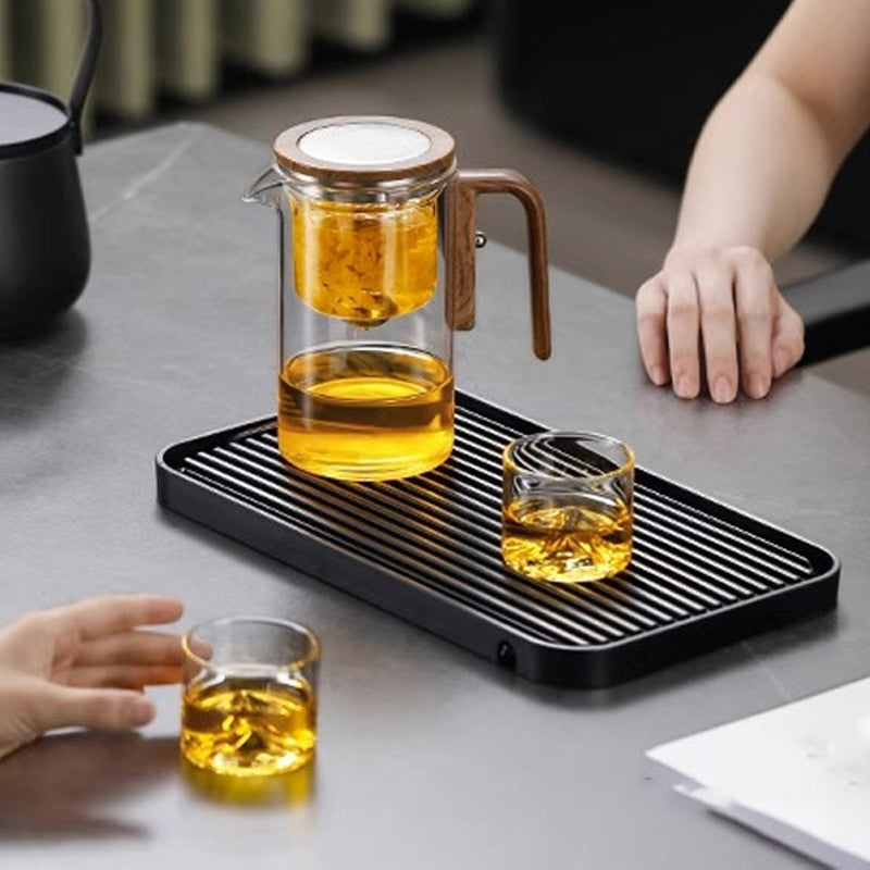 TeakBrew - Glazen theepot met houten handvat voor waterscheiding