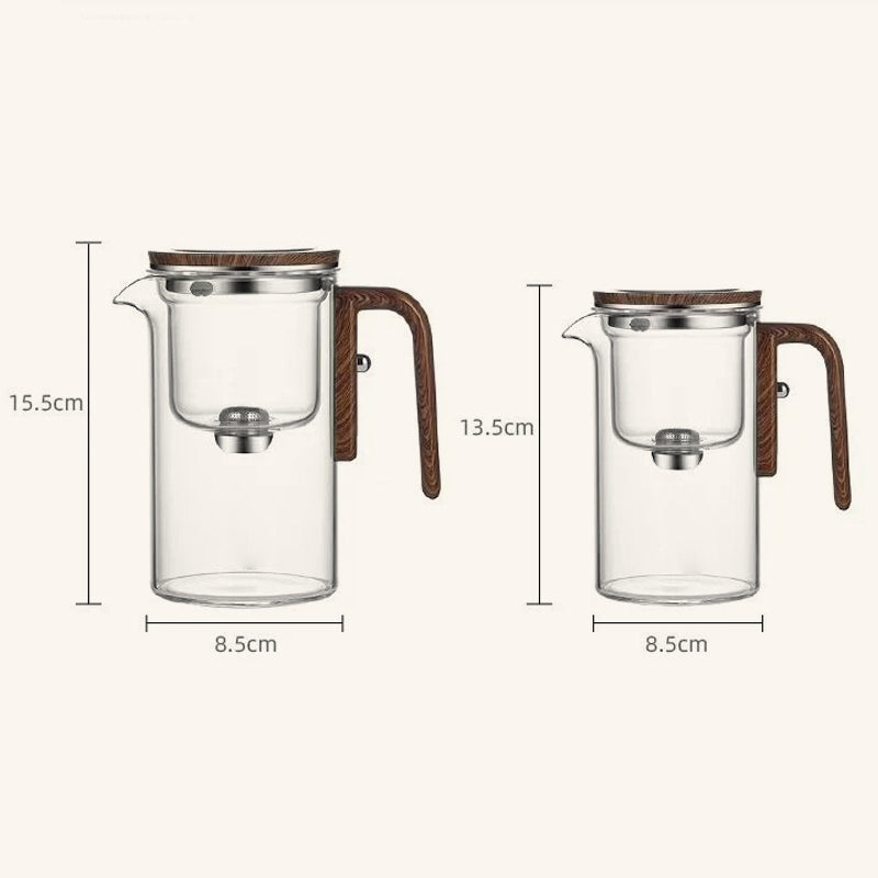 TeakBrew - Glazen theepot met houten handvat voor waterscheiding