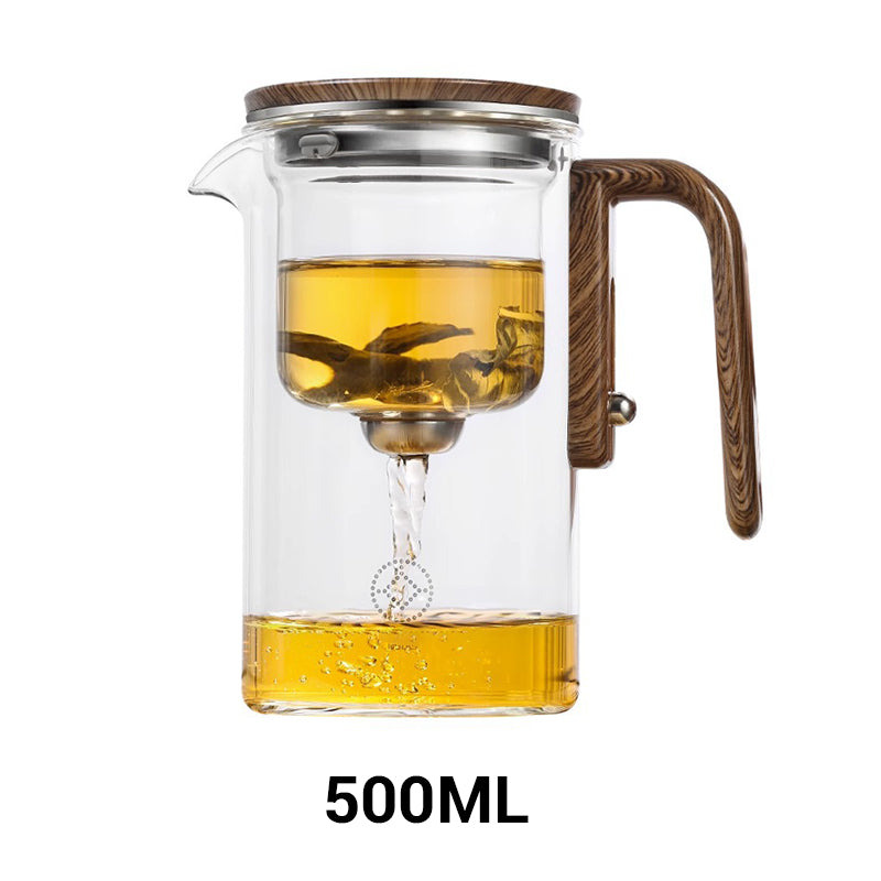 TeakBrew - Glazen theepot met houten handvat voor waterscheiding