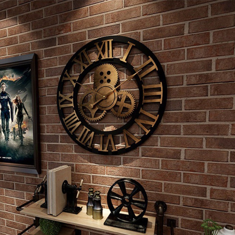 Nicetick - Industriële houten wandklok met tandwielen