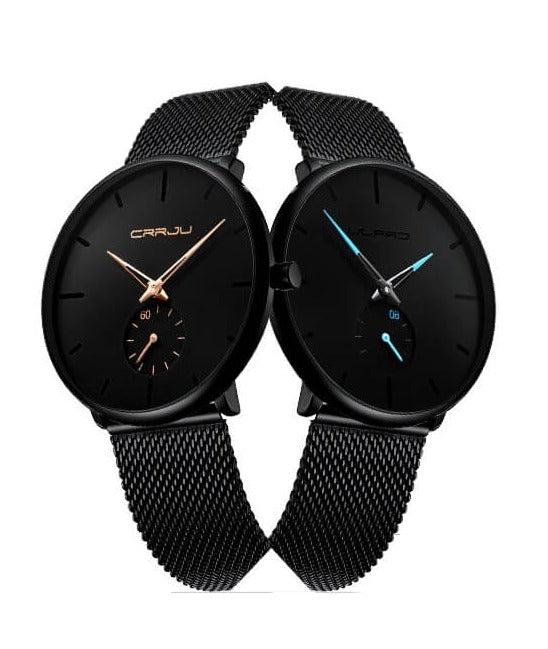 TechnoVibe - Luxe All Black steel blue horloge analoog strak modern minimalistisch