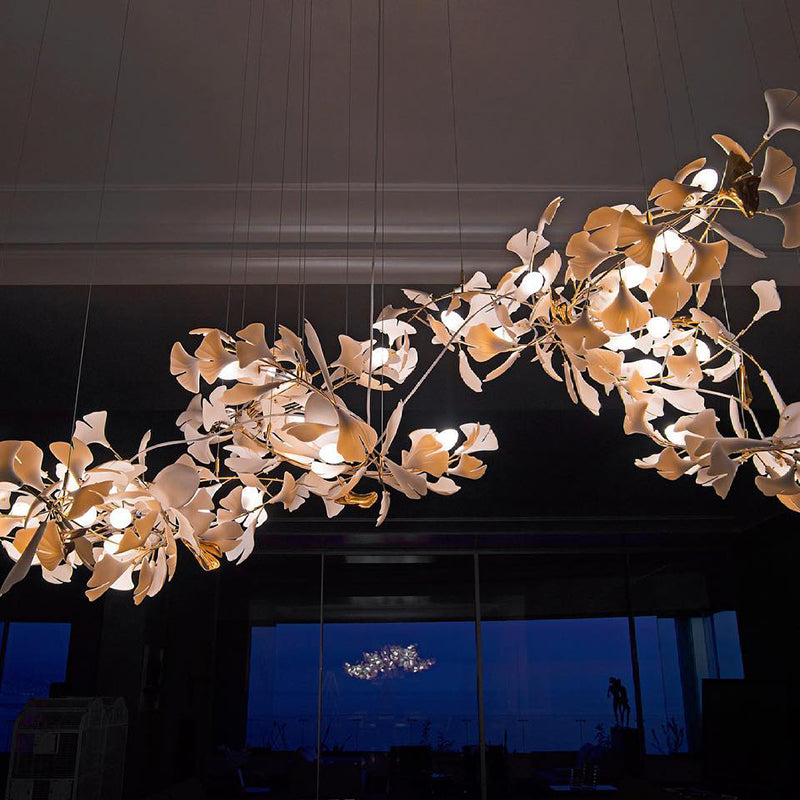 StylishLoom | Ginkgo Leaf LED Kroonluchters Goud/Wit Metaal/Keramiek Slaap/Eetkamer/Woonkamer