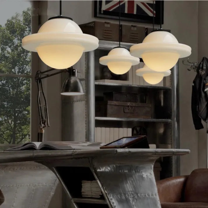 LumoCraft - Vintage witte matglazen geometrische kruik hanglamp